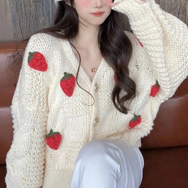 Sweet Strawberry Knitted Cardigan