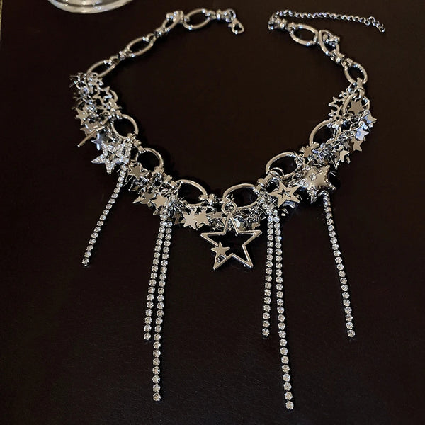 Silver Hollow Star Choker Necklace