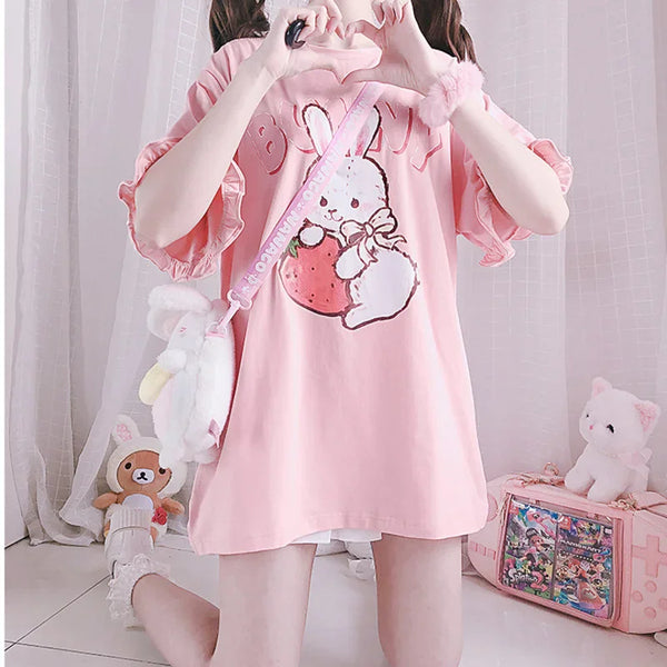 Lolita Pink T-Shirt Strawberry Rabbit Tee