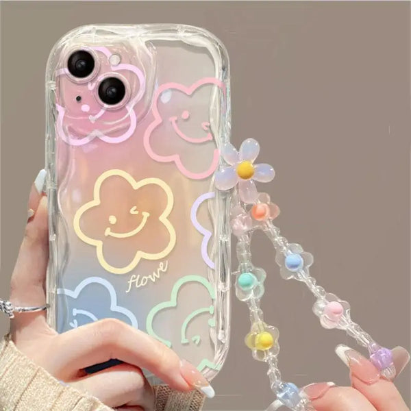 Cute Floral iPhone Case with Beaded Strap