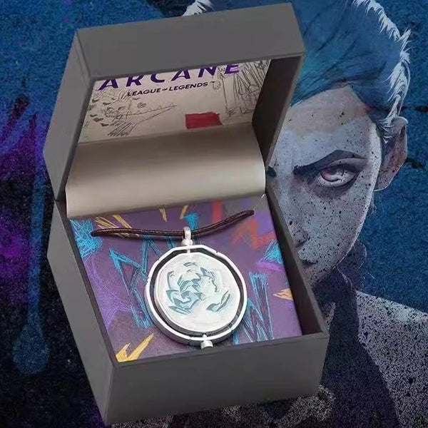 Arcane Jinx Blue Rose Rotatable Necklace Game Inspired Pendant Jewelry League of Legends