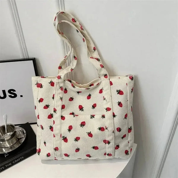 Strawberry Corduroy Tote Bag