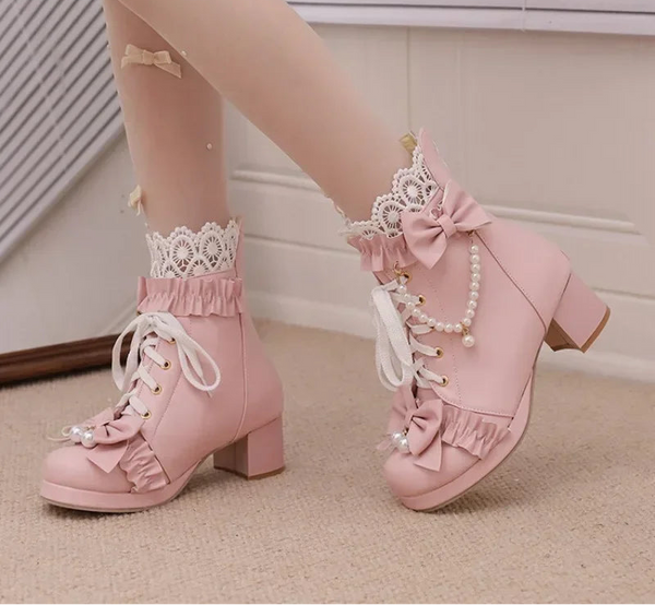 Pink String Bead Princess Lolita Boots