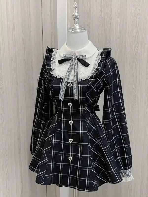 Bow Black Plaid Dresses