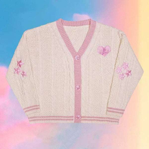Stars Embroidered Sleeve Knit Cardigan