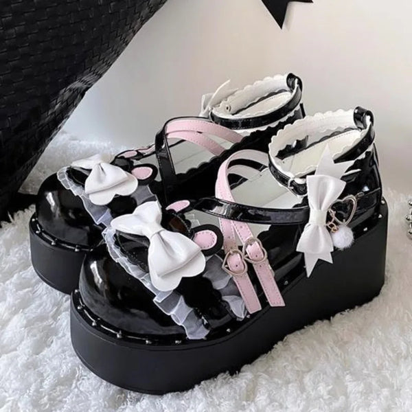 Bow Knot Platform Shoes Sponge Cake Style Lolita