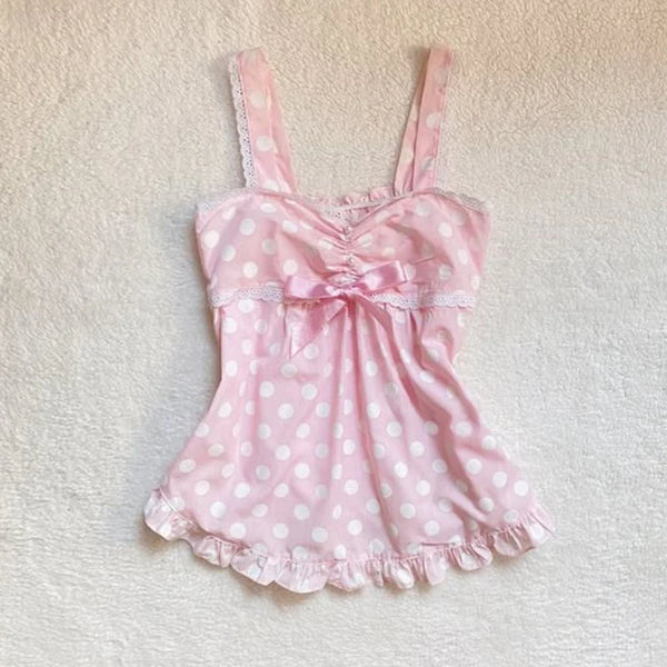 Y2K Kawaii Polka Dot Camisole Top Fairycore Crop Tank