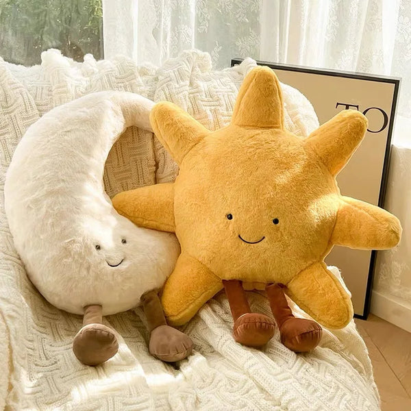 Smiley Face Moon & Sun Plush Pillow