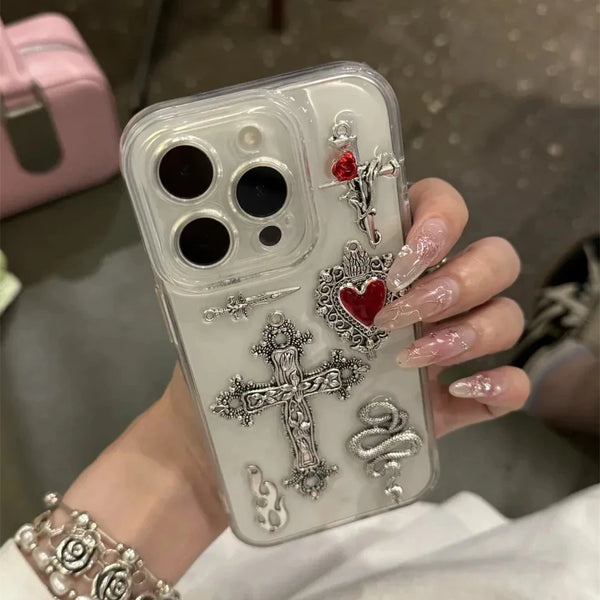 Y2K Gothic Cross Heart iPhone Case