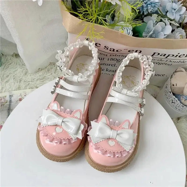 Lolita Flat Platform Shoes with Bow and Lace