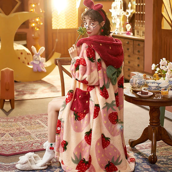 Comfy Strawberry Hooded Robe