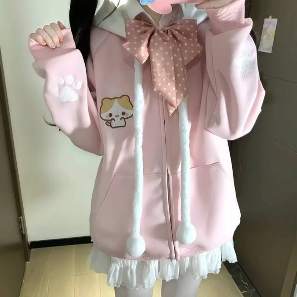 Fluffy Pink Embroidery Cardigan